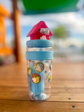 Vaso transparente Snoopy con figura 3D casita roja tapa azul y popote