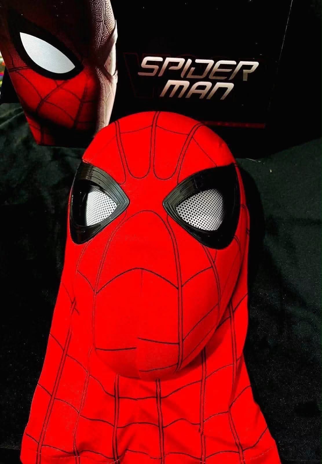 Máscara de Spider-Man roja con lentes tipo malla para cosplay
